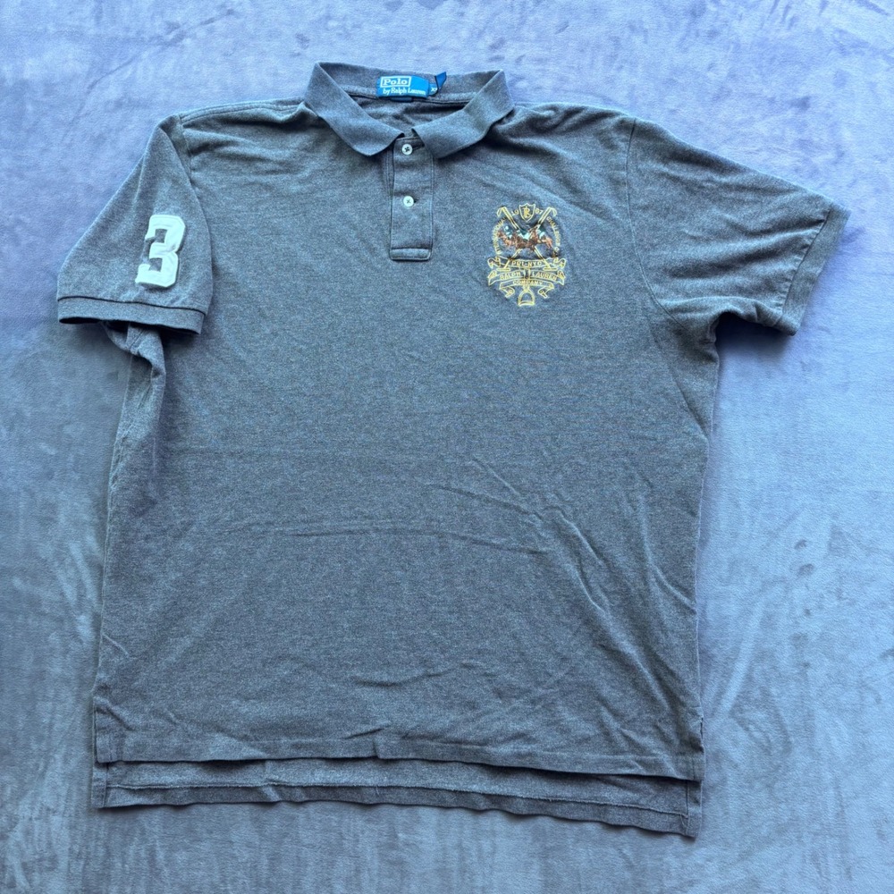 Polo Ralph Lauren Mens XXL Gray Crest Polo Shirt International Challenge 3 Patch